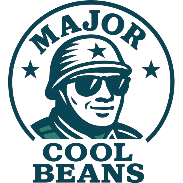 Major Cool Beans logo — a saluting major in helmet and sunglasses
